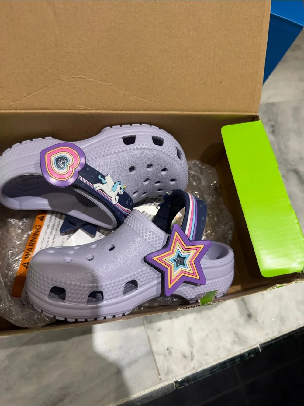 CROCS Kids Classic Clog in Lavender with Glow Star Strap